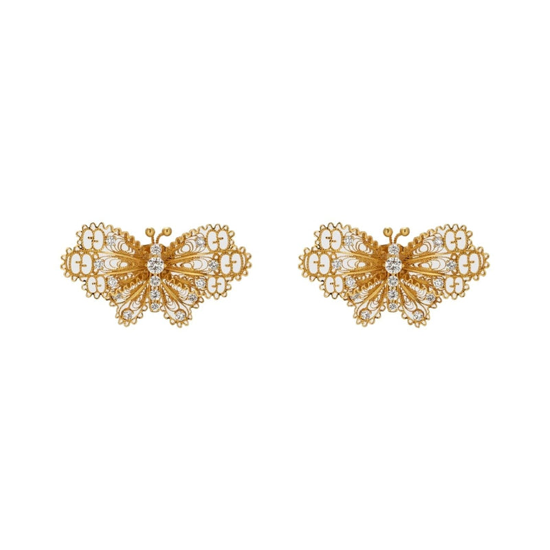 Diamond Accented Yellow Gold Butterfly Earrings | Lee Michaels Fine Jewelry